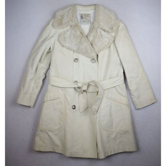 VINTAGE 70s WOMEN'S BEIGE FAUX FUR LINED DOUBLE-BREASTED COAT - LONDON FOG - 12 - Picture 1 of 16